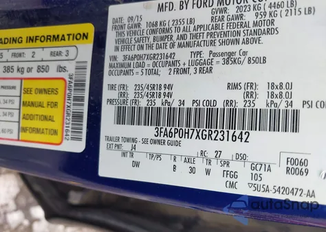 2016 Ford Fusion Se from USA, damaged, VIN 3FA6P0H7XGR231642